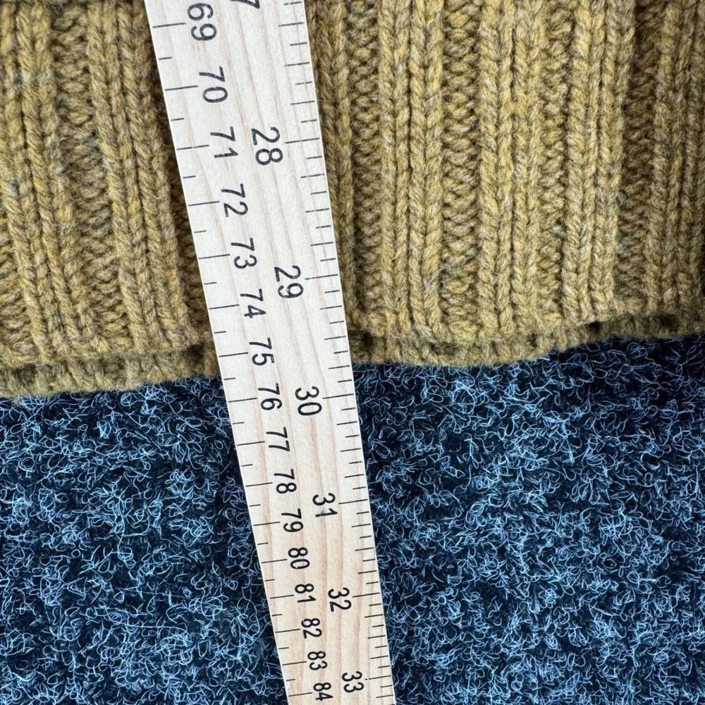 Lands End Canvas 1963 Mens Large Lambswool Shawl Collar Sweater Gold Ochre Knit